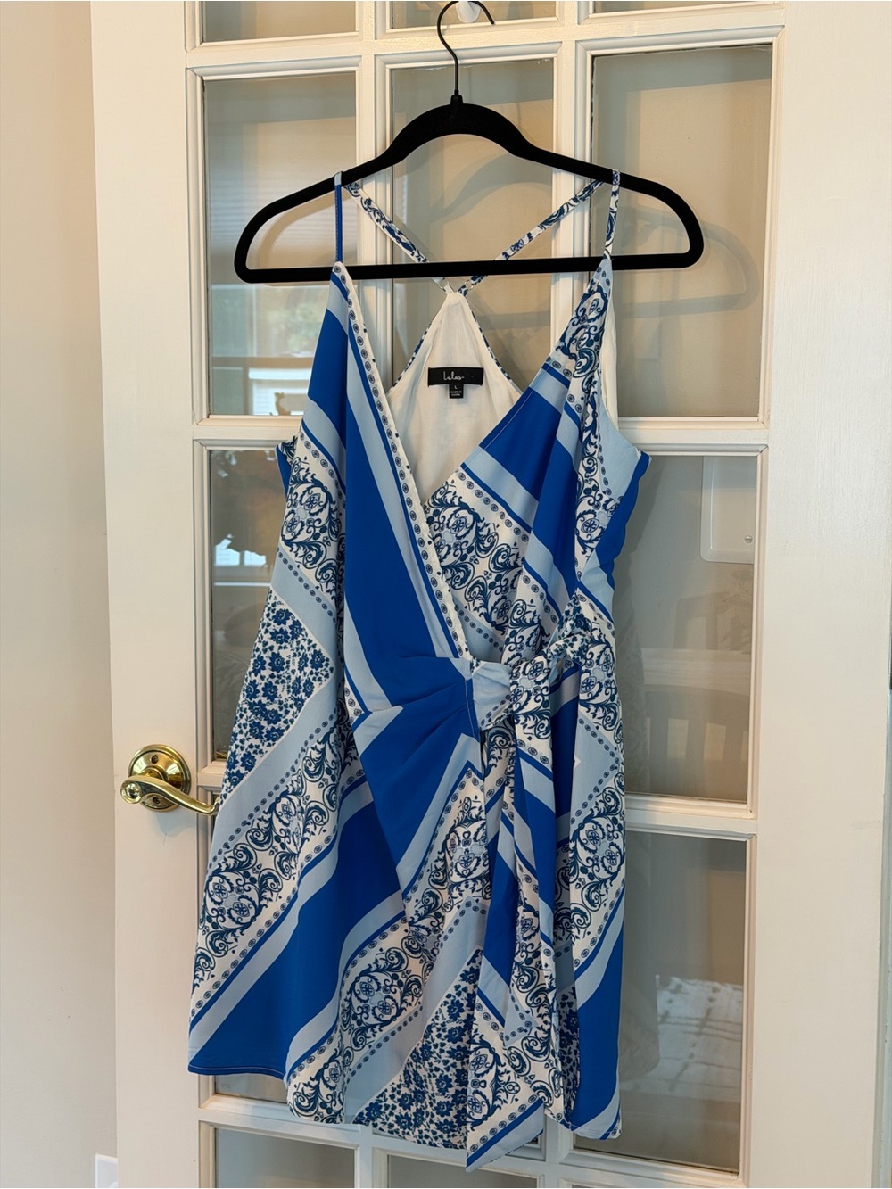 Lulu's Blue & White Printed Wrap Mini Dress